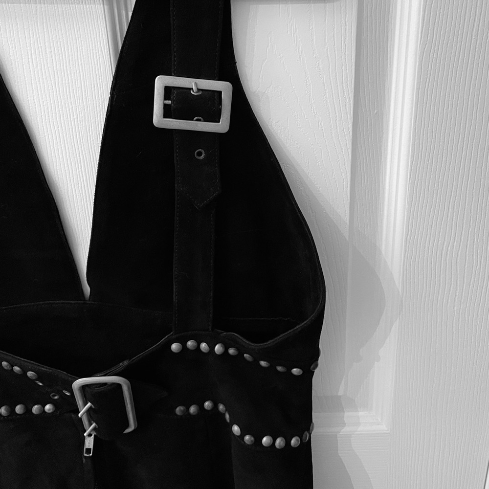 Nasty Gal **real suede leather** black silver buckle mini dress NWOT - Picture 8 of 11